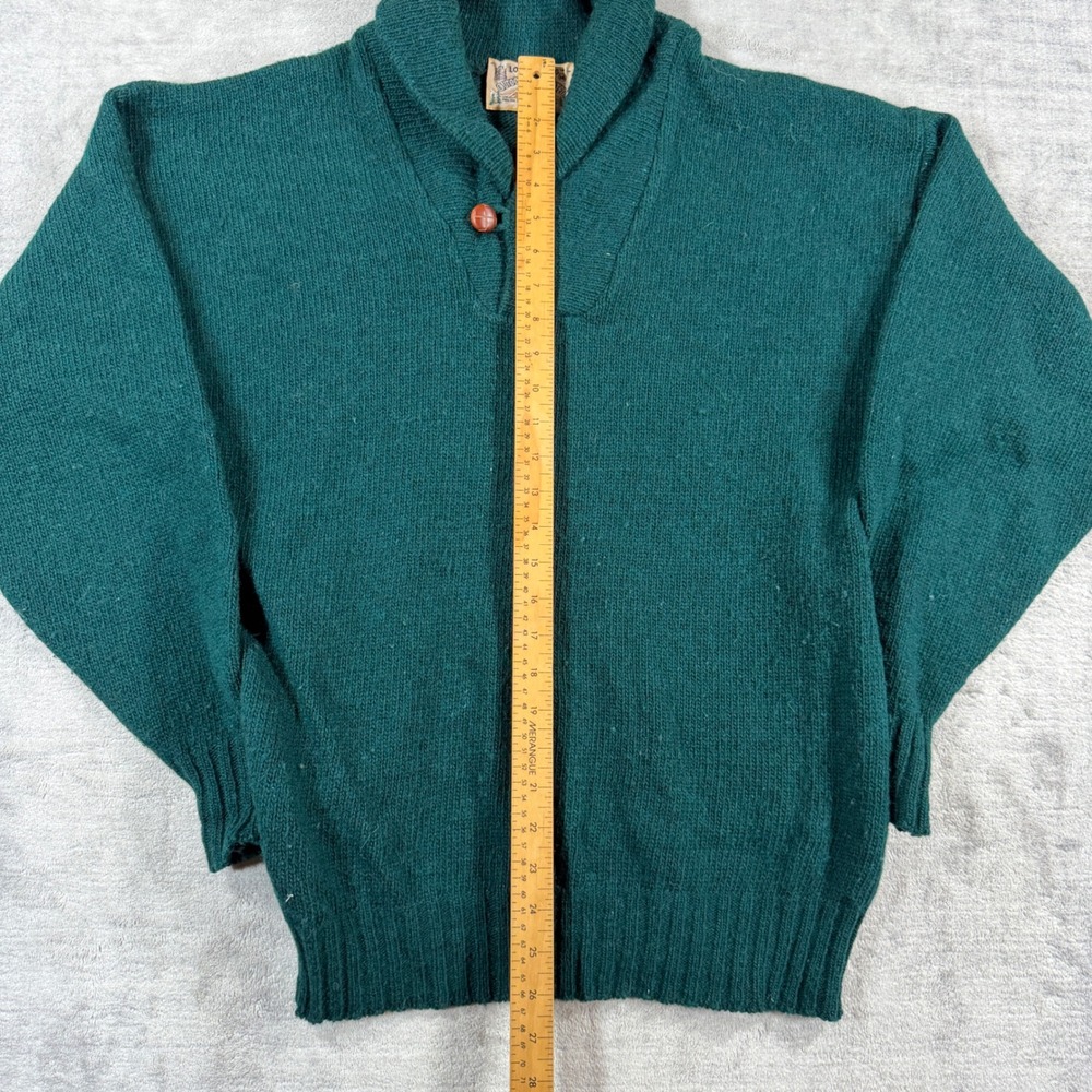 London Fog Sweater Mens Medium Green Vintage 80s Shawl Collar Knit Pullover - Picture 5 of 8